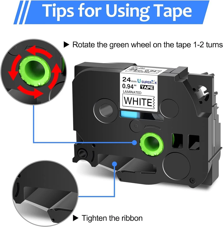 24mm TZ-251 TZe-251 Black on White 1" Label Tape For Brother P-touch 5 Pack US - Image 4 of 4