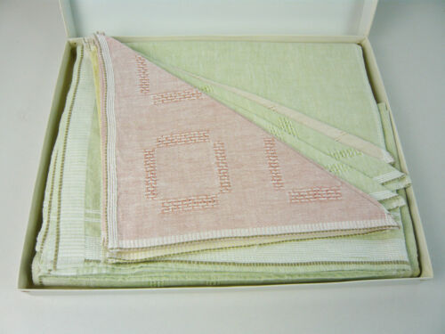 60s linen tablecloth lime green 130x160cm + 6 napkins 26x26cm vintage - Picture 1 of 3
