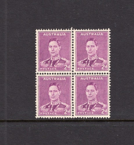 AUSTRALIA PREDECIMAL 1941 KGVI DEFINS MEDAL FLAW BLOCK VERY FINE MNH....