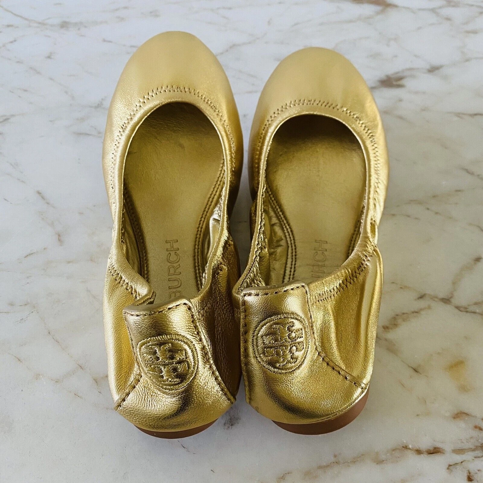 Ballerine pieghevoli TORY BURCH in pelle oro massiccio metallizzato US 6 5