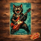Cat Playing Guitar Fun Wall Art 8x12 inches Vintage Metal Tin Sign Decor