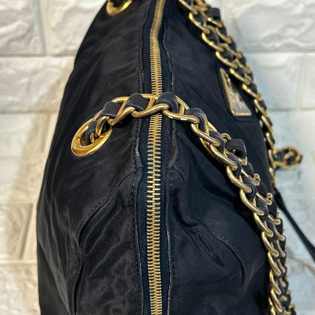 PRADA Chain Shoulder Bag Triangle Logo Nylon Navy thumbnail 12