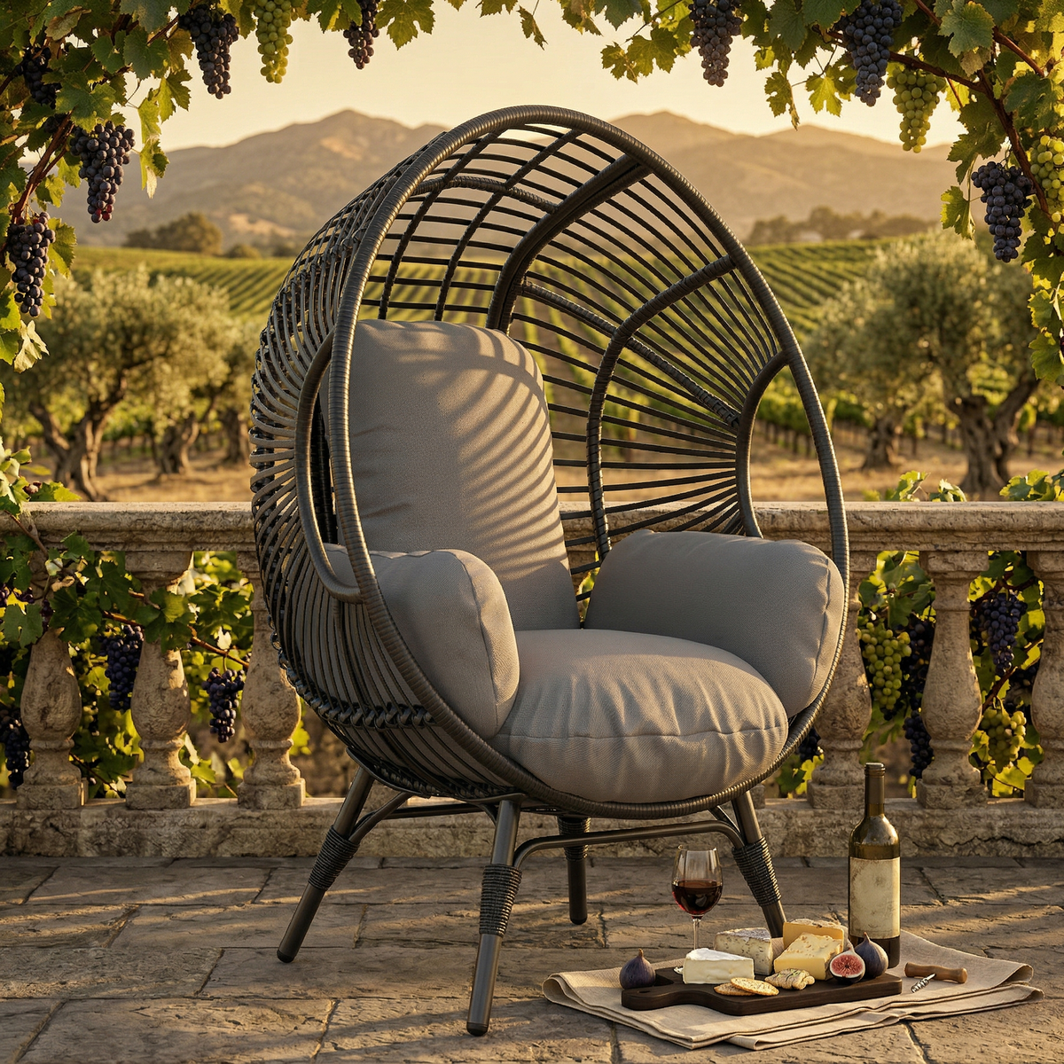 Egg Chair Extra Large Patio Chairs PE Rattan Patio Egg Chair Indoor Outdoor Lounger 400lb Capacity Backyard  Gray