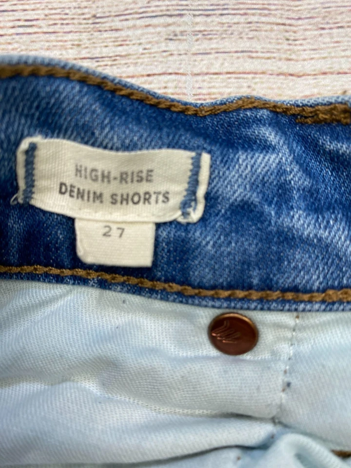 Pantalones Cortos de Jean Madewell Denim Para Mujer 27 Azul Tiro Alto Botón Mosca Cortes Elastizados Foto 4 de 4