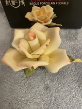 Vintage Capodimonte Italy Bisque Porcelain Yellow Rose Figurine Sculpture