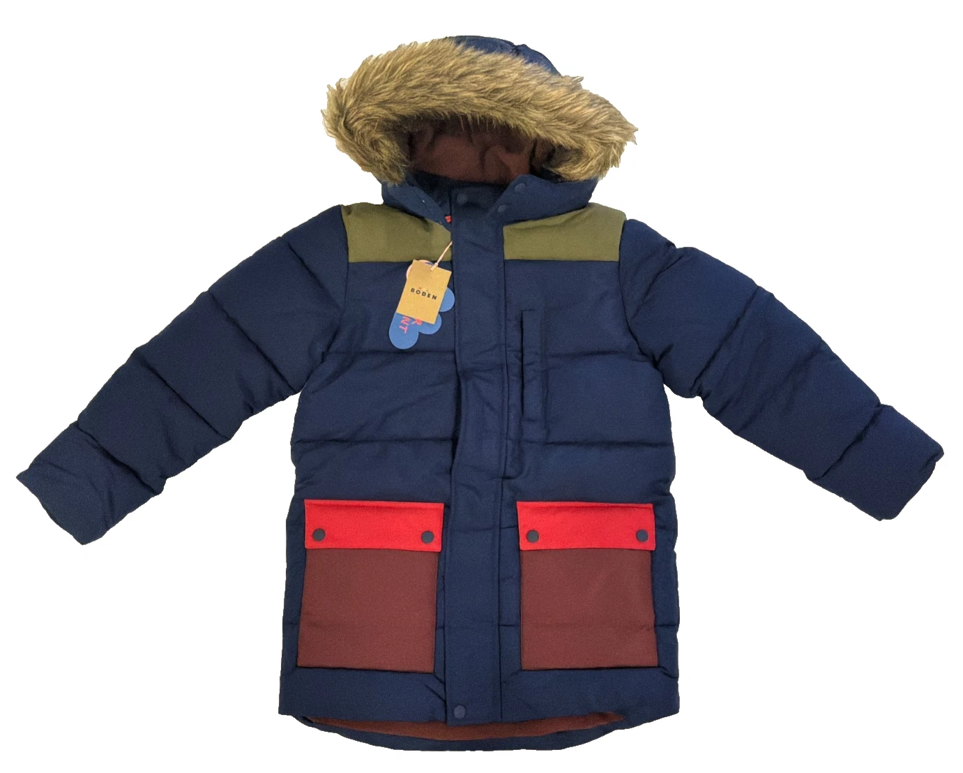 Mini Boden Navy Fleece Lined Padded Coat Boys 11-12Y Hooded Jacket Kids