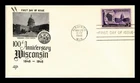 Dr Jim Stamps First Day Cover Wisconsin Centennial Pearson Cachet