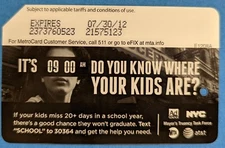 Do you know where your kids are? It's 09:00 Expired MetroCard, Mint condition