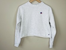 Vintage Russell Size Medium Athletic Women's Gray Cropped Top Sweatshirt USA