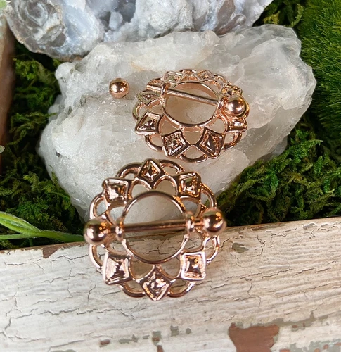 PAIR Tribal Shield Nipple Rings Shields 14g Pierced Body Piercing Jewelry