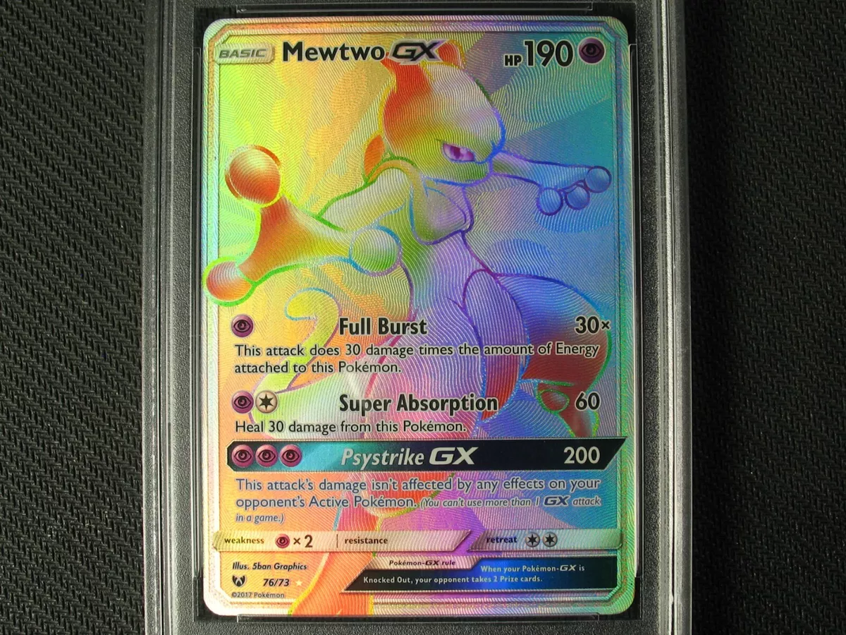 POKEMON ENGLISH RAINBOW MEWTWO GX ~ 76/73 ~ PSA GRADE 9 ~ SHINING LEGENDS