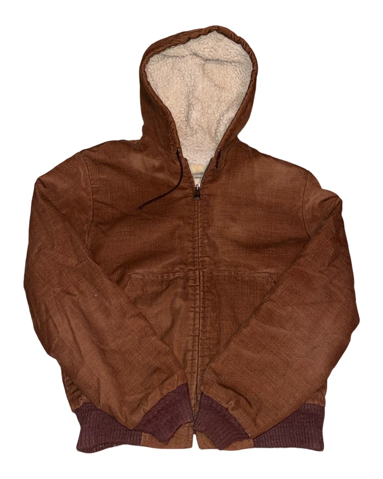 复古 70 年代/80 年代棕色男式工作服夹克羊毛衬里大号 — 第 2/4 张图片