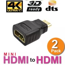 2 X Mini HDMI Male to Standard HDMI Female Adapter Gold Plated HDTV 4K 1080p 3D