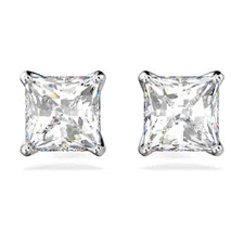 Swarovski Stilla Attract Stud Earrings Square Cut, White, Rhodium Plated 5430365