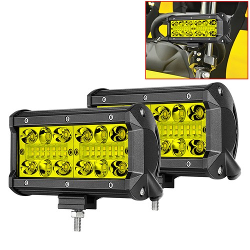 2Pcs 6.5"Inch Pro LED Yellow Driving Spot Flood Combo Light Bar Offroad SUV UTV - 第 1/8 張圖片