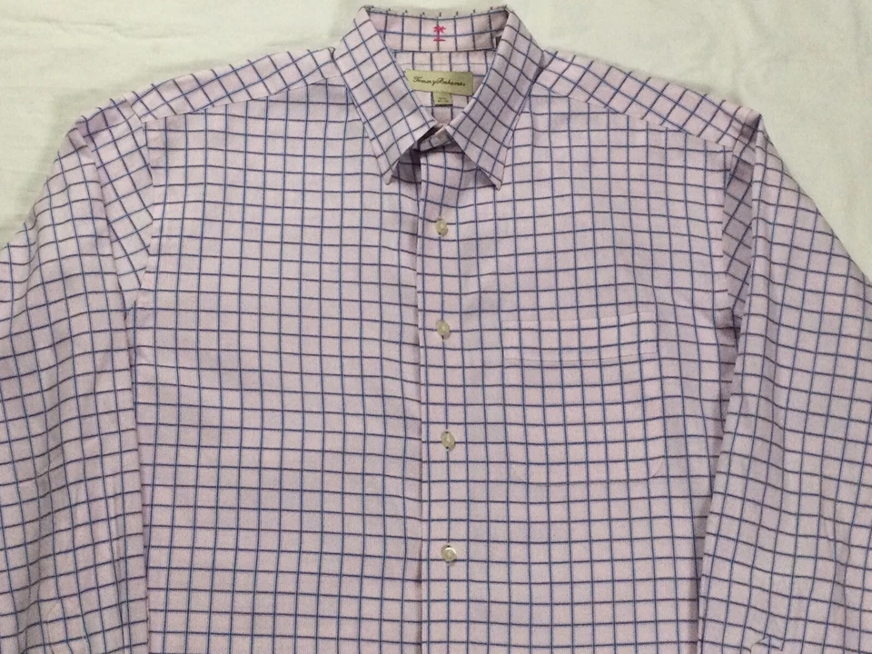 Tommy Bahama Hombre 15 1/2 34-35 Manga Larga Abotonada Rosa Azul Cuadros BONITO Foto 3 de 4