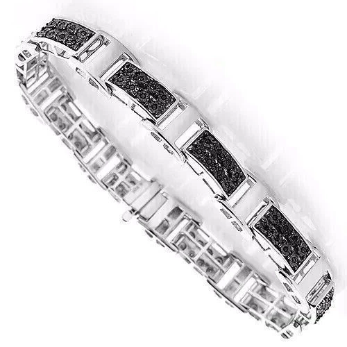 Brazalete de piedra de cuarzo jade rondelle negro azabache para hombre chapado en oro blanco de 14 quilates 8 quilates Foto 4 de 4