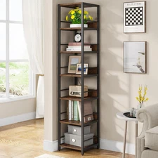 6-Tier Corner Shelf, 75 Inch Tall Narrow Bookshelf Storage Rack, Etagere Shelves