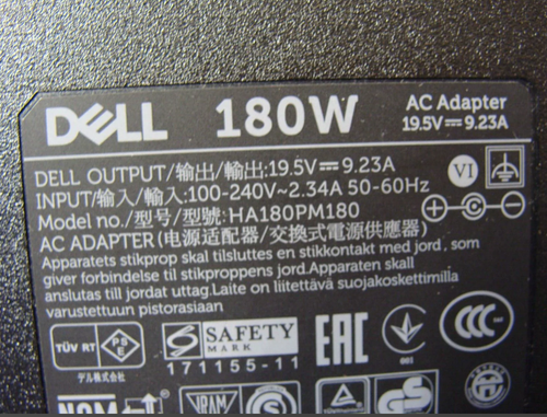 Dell HA180PM180 - 180W 19.5V 9.23A 5.0mm Tip AC Adapter For Precision, Alienware - Picture 2 of 2