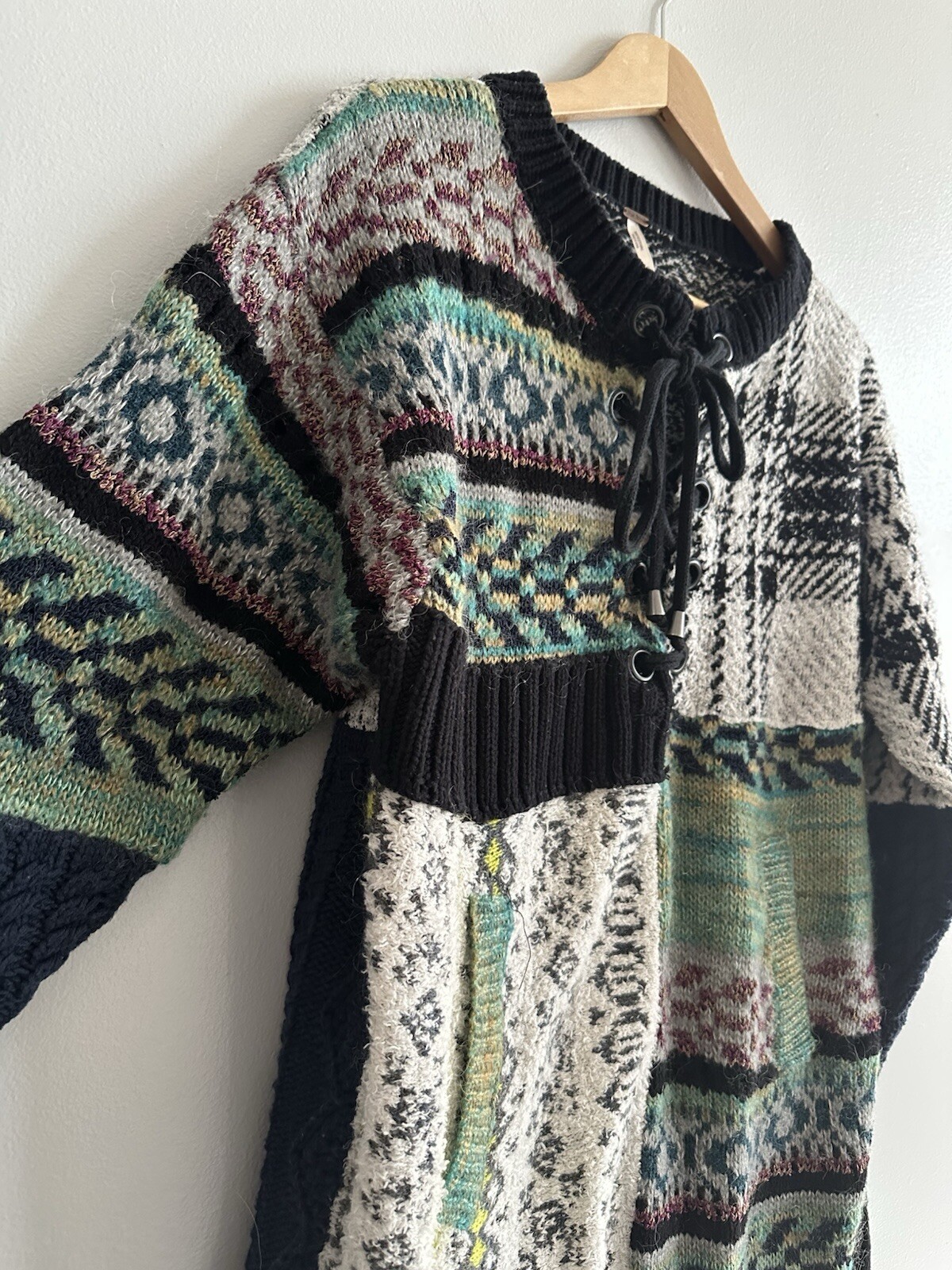 Free People Knit Patchwork Pullover Sweater Wool … - image 9