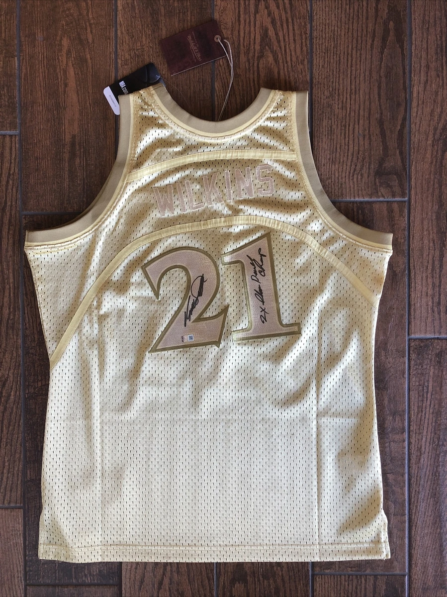 Atlanta Hawks Dominique Wilkins signed Mitchell & Ness Gold Jersey W  Inscription