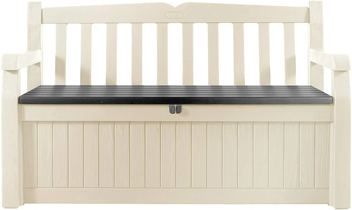Keter Plastic Storage Box Bench Outdoor Garden Furniture Beige N Brown with Lid