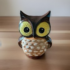 Vintage Hand Painted Ceramic Owl Coin Bank Piggy Bank Pottery Figure