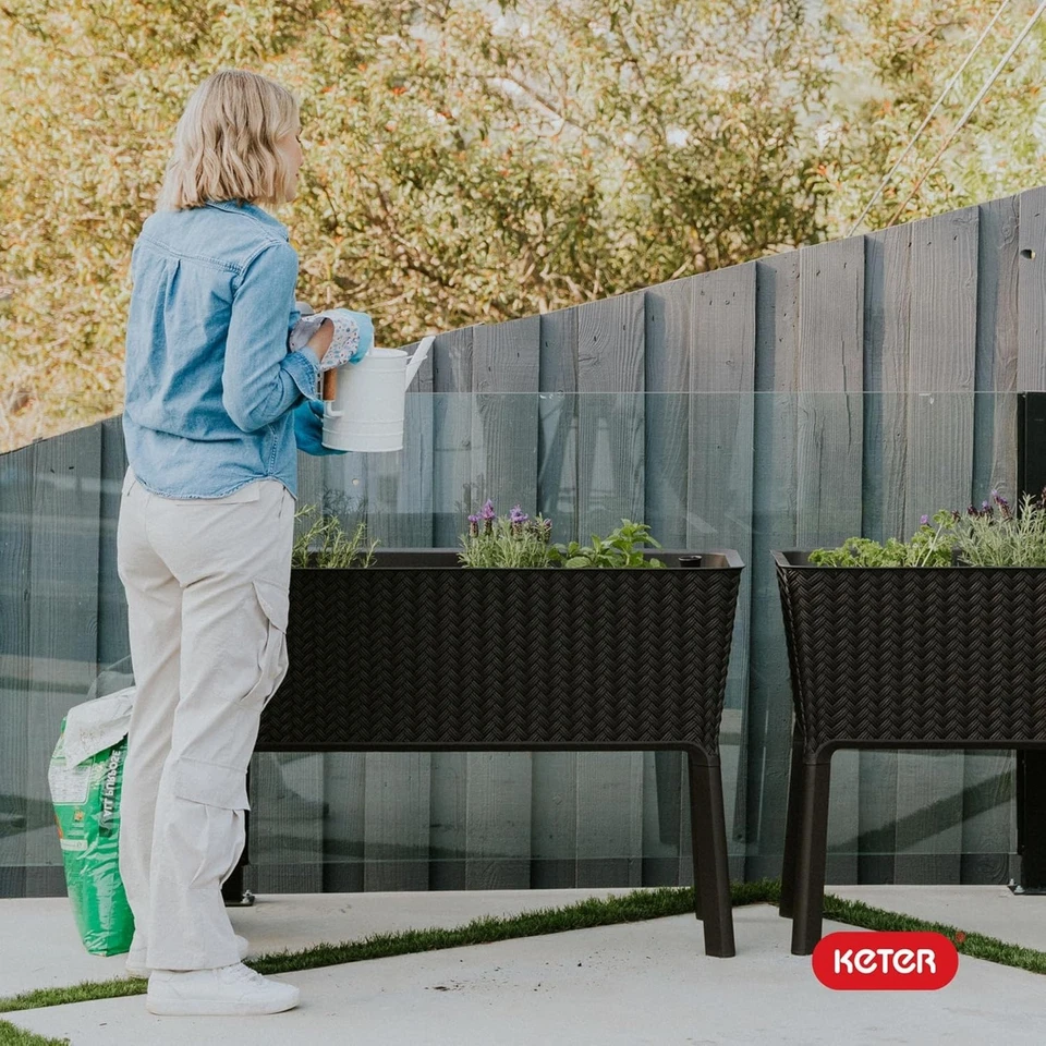 Stylish Splendor 31.7 Gallon Raised Planter Box with Drainage for -Round Use Foto 4 de 4