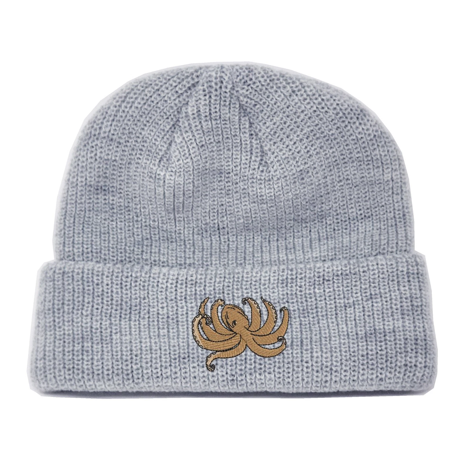 Octopus embroidered dock docker beanie hat - heather grey