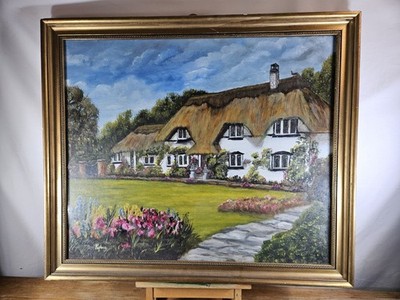 ORIGINAL ENGLISCHES LANDSCHAFTSGEMÄLDE COTTAGE GARDEN VON KIPLING AUF LEINWAND