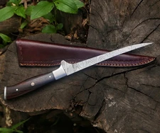 13'' Handmade Damascus Steel Fillet Knife Flexible Blade With Leather Sheath