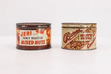 VINTAGE 1940 O'BRIEN'S Nutti Brittle & JERI Mixed Nuts Tin Can Lot Vacuum