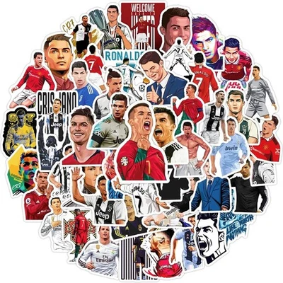 50pcs Ronaldo Football CR7 Cristiano Stickers GOAT Soccer Adhesive Laptop Bottle