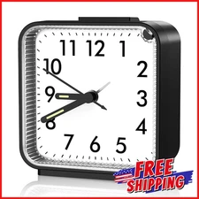 ANALOG NON TICKING SMALL ALARM CLOCK Travel Compact Battery Silent Timer