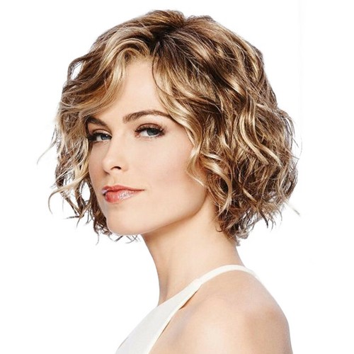 Women Gold Brown wig Short Wavy Curly Parting High Temperature Fiber Wig Hair - Picture 4 of 7