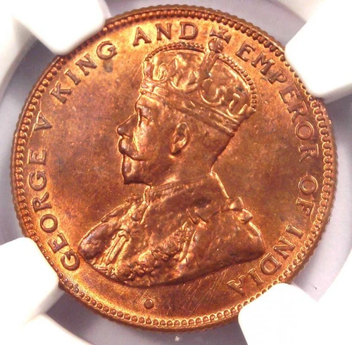 1916 Straits Settlements George V Half Cent 1/2C Coin - NGC MS65 RB (Gem BU)!