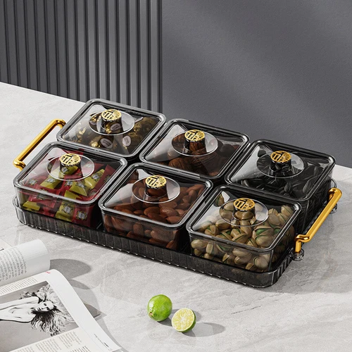 Home Food Storage Tray Dried Fruit Snack Serving Plate Candy Nuts Dish With Lid - Picture 35 of 35