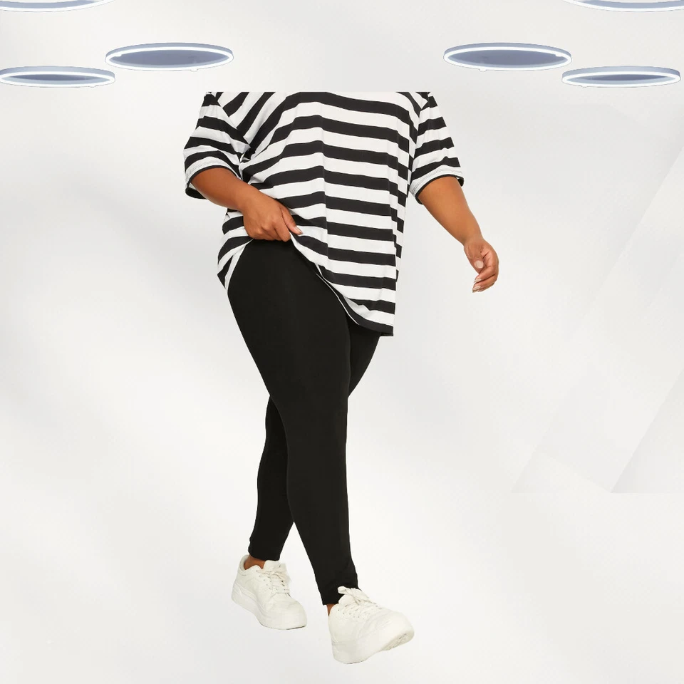 Ex Women's Stretch Organic Cotton Leggings in Black - Image 2 of 4