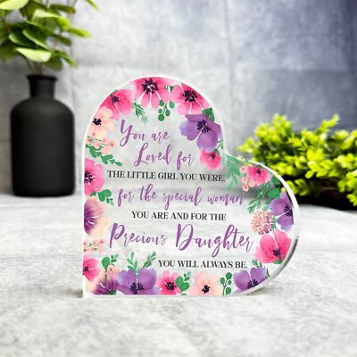 Geschenk für Tochter You Are Loved rosa lila Blumen Herz Plakette Andenken Geschenk