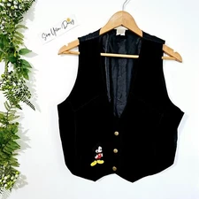 VIntage Disney Embroidered Mickey Unlimited Black Suede Leather Vest M/L~V3.7