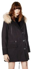 New Maje Fur-trimmed Parka Coat In Black Sz 38