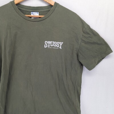 Stussy Burly Threads Tee Medium Dark Green Double Sided Short