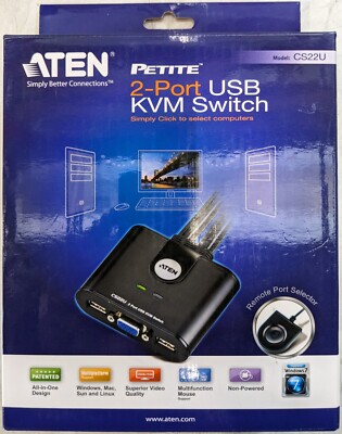 ATEN Petite 2-Port USB KVM Switch (CS22U) mit Remote Port Selector