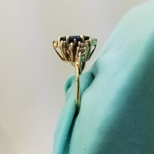 Vintage 10K Sapphire Diamond Halo Bypass Ring-Earth Mined-0.5C Sapphire Marquise - Picture 6 of 9