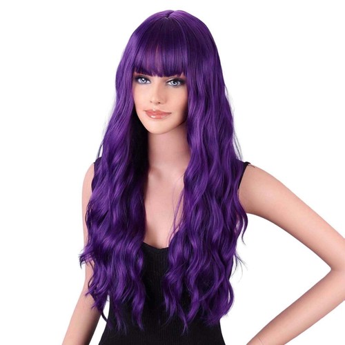 Womens Long Curly Wavy WIG With Bangs Hair Party Wigs Sleek Synthetic Cosplay - Picture 12 of 31