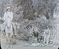 Ute Indian and Family, Colorado, c1910's Magic Lantern Glass Slide