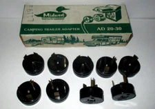 9 Vtg 1960's MIDWEST AD 20-30 CAMPING TRAILER ADAPTER PLUGS w BOX NOS Mankato MN