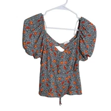 Sienna Sky Blouse Women's XS Floral Puff Sleeve Boho Colorful Artsy Shirt Top