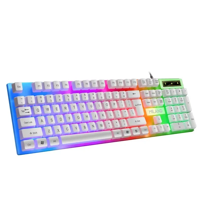 104-Key Wired Mechanical Gaming Keyboard with Floating Buttons and Rainbow Backlight for Enhanced Precision and Style