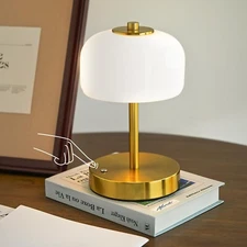 Oneach 9" Cordless Table Lamp, Gold Rechargeable Battery Operated Lamp, 3-Way...